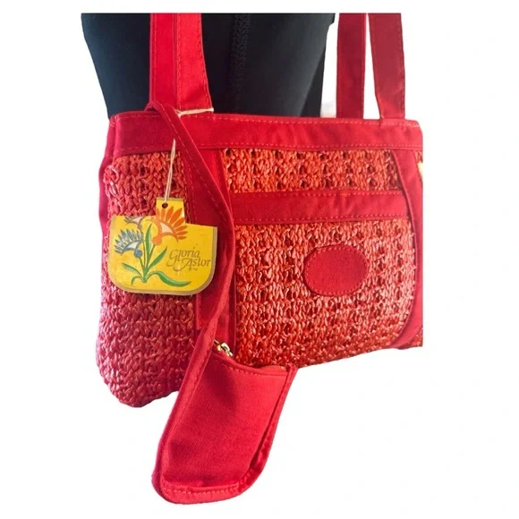 Vintage Gloria Astor NWT Red Woven Handbag with coin purse - Picture 2 of 11